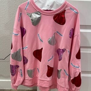 QUEEN OF SPARKLES Pink Sweatshirt with Red, Silver, and Purple Hearts
